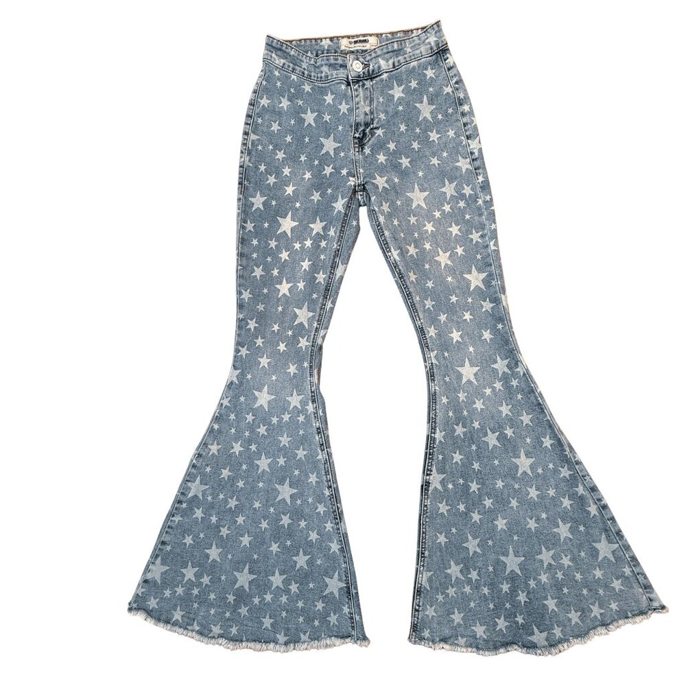 Rock & Roll Denim Star Print High‑Rise Flare Bell‑Bottom Jeans – Size 26